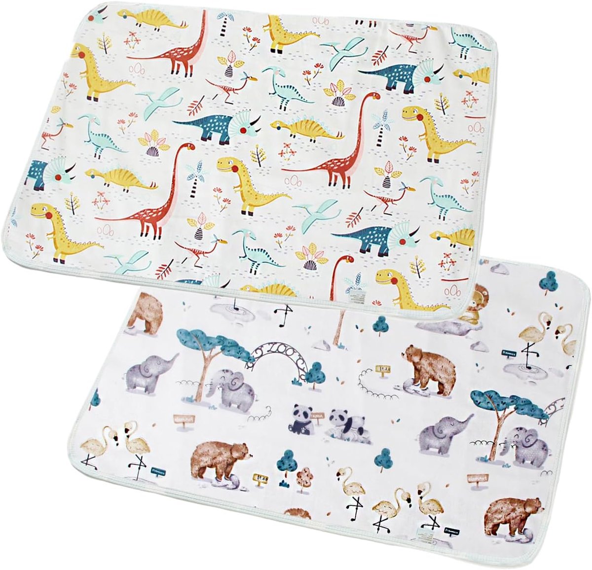 aankleedonderlegger, 2 stuks, wasbaar, voor baby's en peuters, waterdicht, ademend, herbruikbare aankleedmatten, changing mat, dinosaurus, 50 x 70 cm