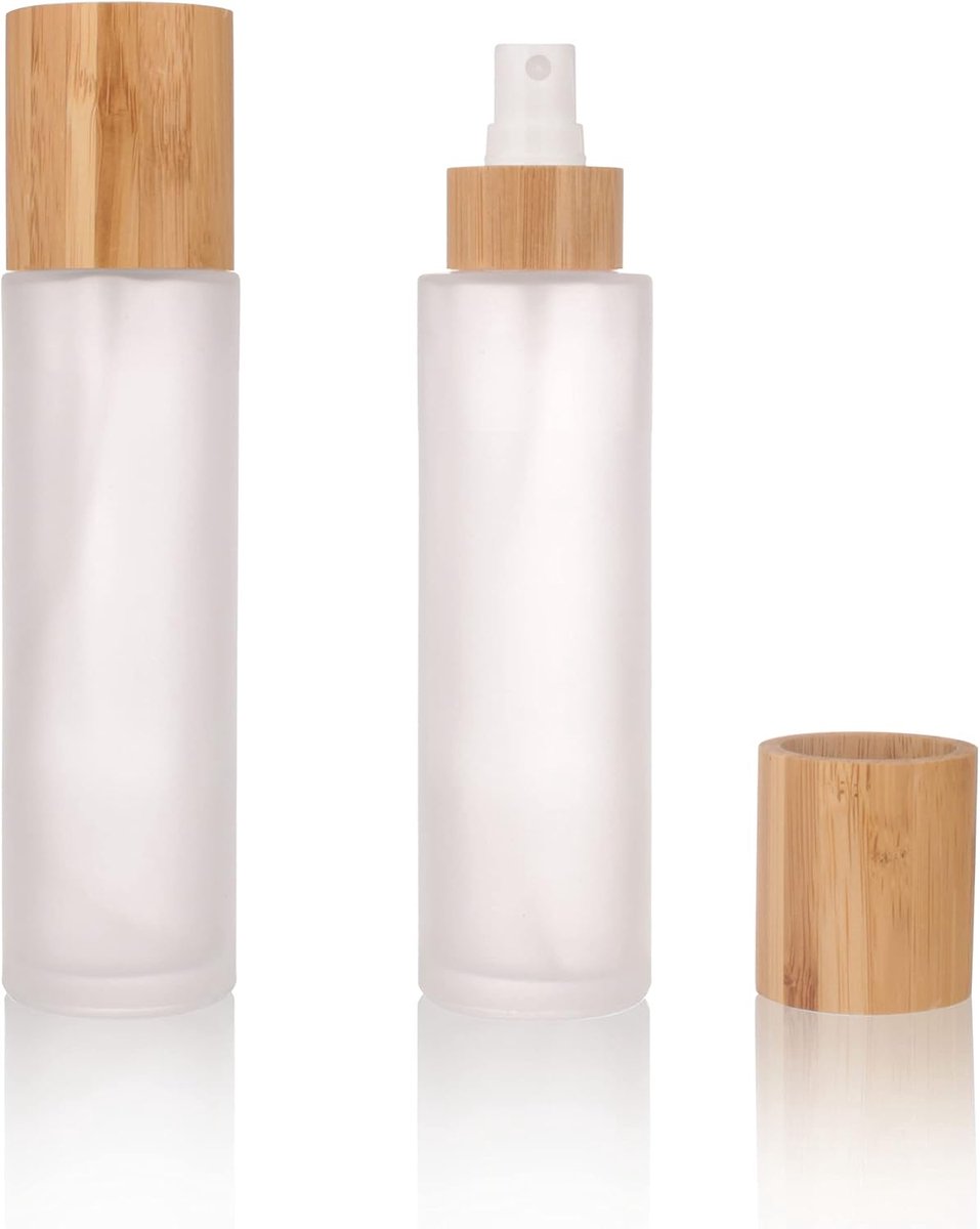 12 stks Lege 4oz/120ml bamboe deksel Frost glazen spuitfles met fijne mist despenser hoofd voor vloeibare parfum toiletartikelen containers, toner flessen
