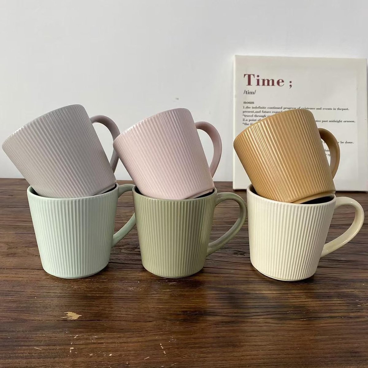 set van 6 - koffiemok groot 400 ml - mok mat keramiek - koffiekopjes met handvat - moderne porseleinen koffiekopjes - magnetronbestendig, meerkleurig (kleur 1)
