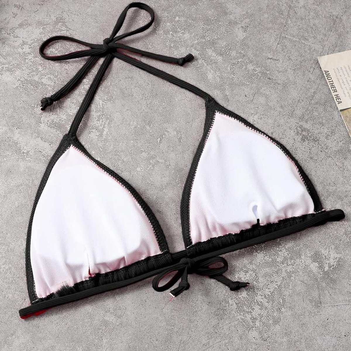 Badpak voor dames, tweedelig, sexy driehoek, bikiniset met stippen, gestreept, badmode, lage taille, trekkoord, beachwear swimwear, Zwart, M