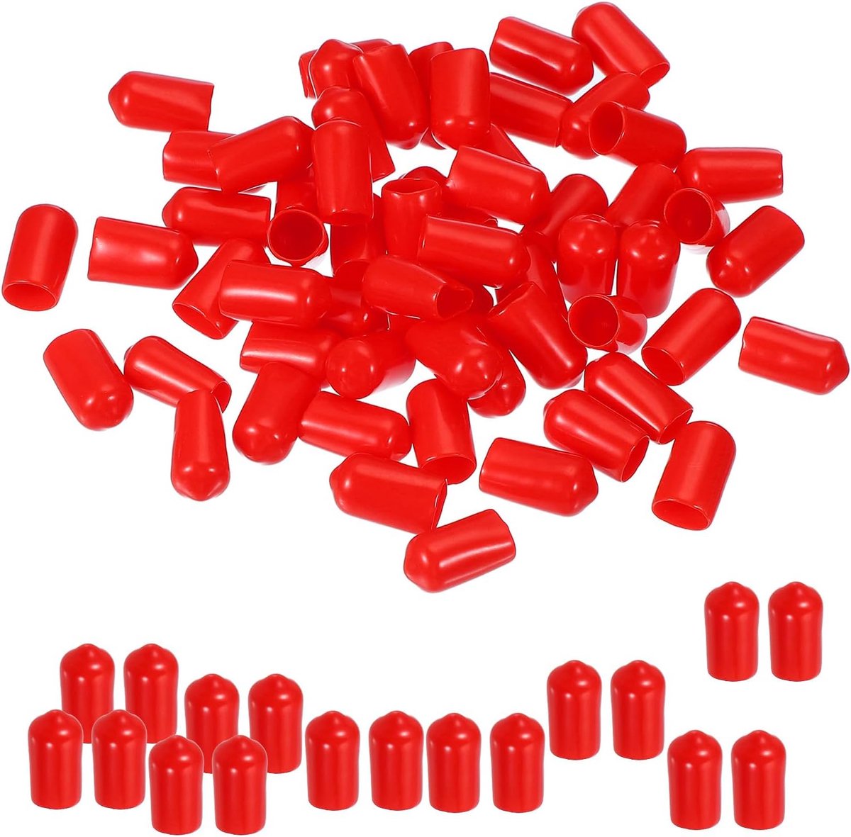 Ronde rubberen eindkappen 8 mm ID, 100 stuks rubberen boutafdekkappen vinyl rubber flexibele schroefdraadbeschermers voor metalen buisstangbouten, rood