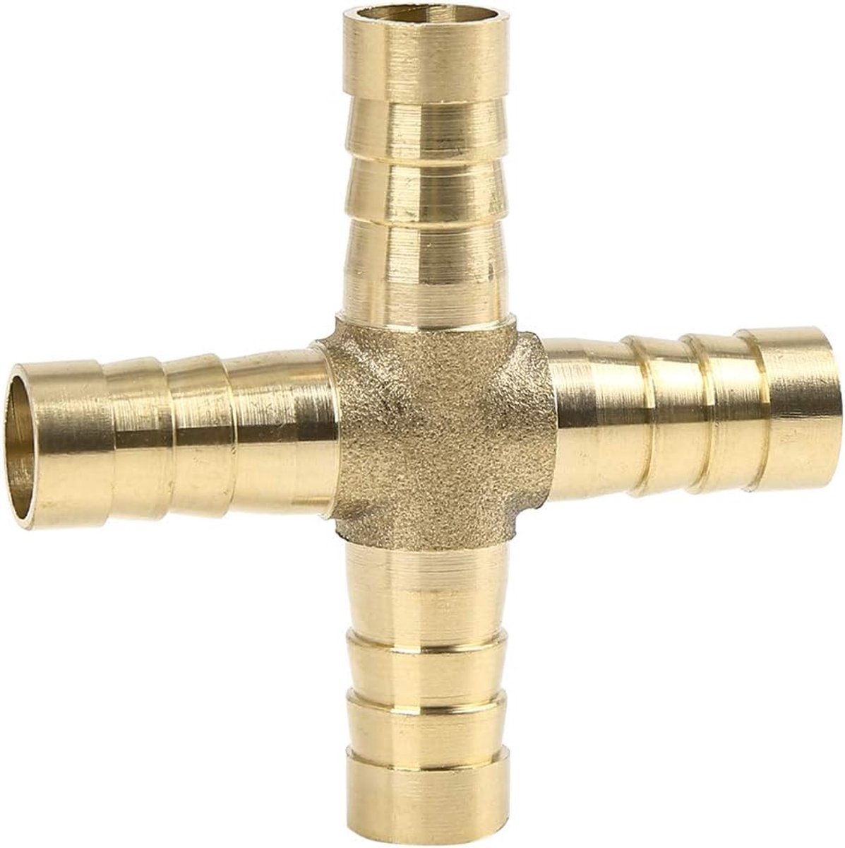 sourcing map Slangaansluiting messing slangtuit 4-weg kruisvormige slangaansluiting weerhaak 10 mm kruisconnector voor lucht water