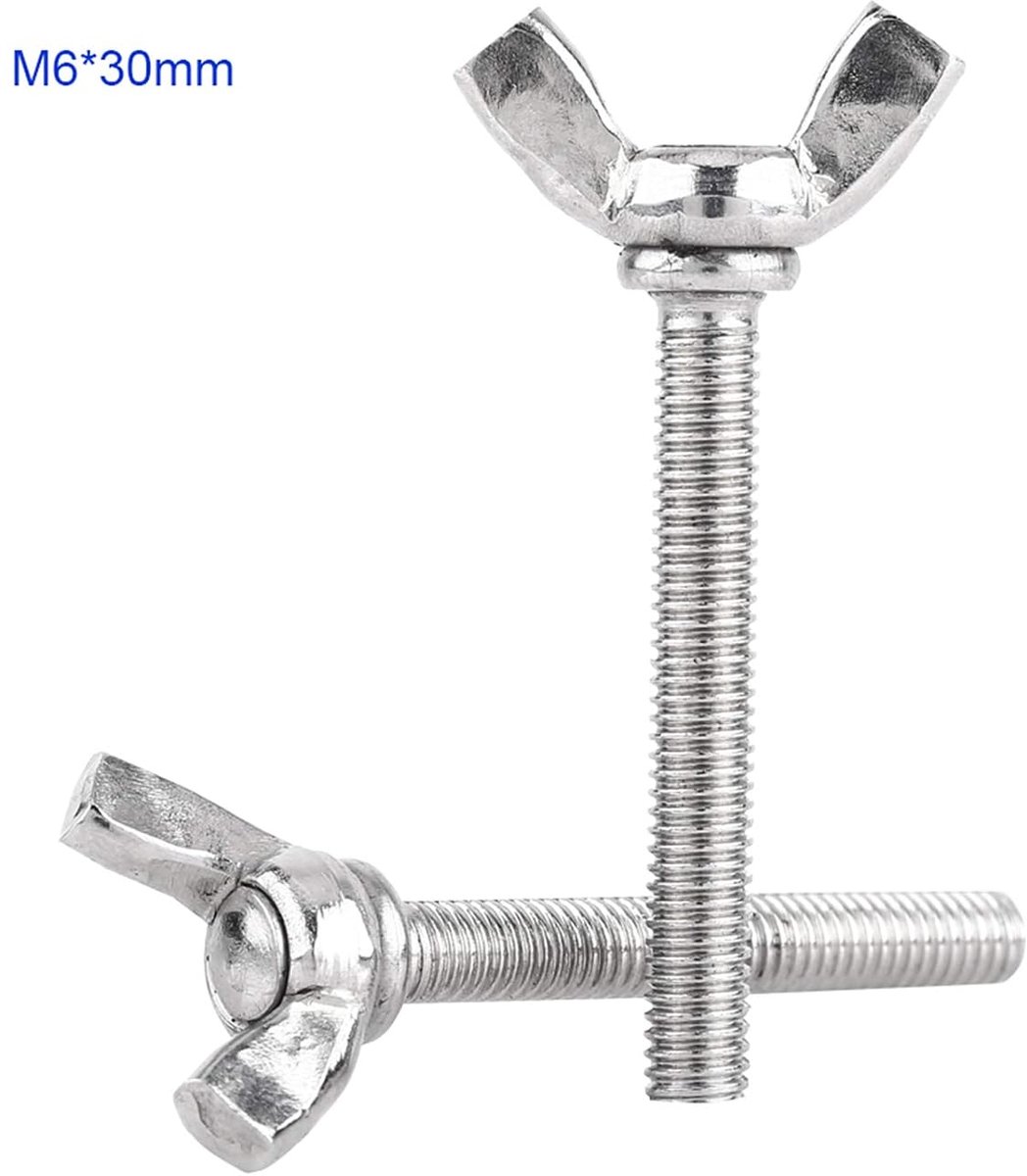 5 Stks M6 DIN316 Duim Vlinder, Duim Schroeven Vleugel Hand Schroeven Bouten 304 Rvs Fastener Assortiment Set Volledige Draad Effen Afwerking(M6*30mm)