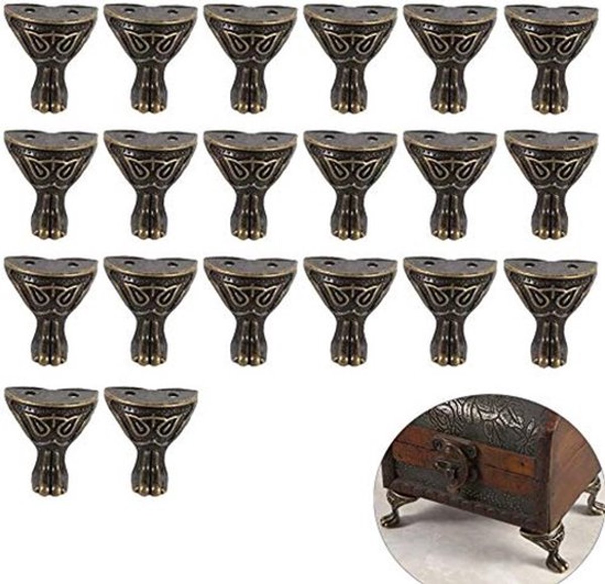 Hoekbeschermer Antiek Design - 20 Stuks - Zinklegering - Decoratieve Hardware - Perfect voor Juwelendoos - Eenvoudig te Installeren - 28 x 27 mm - Doosvoetjes
