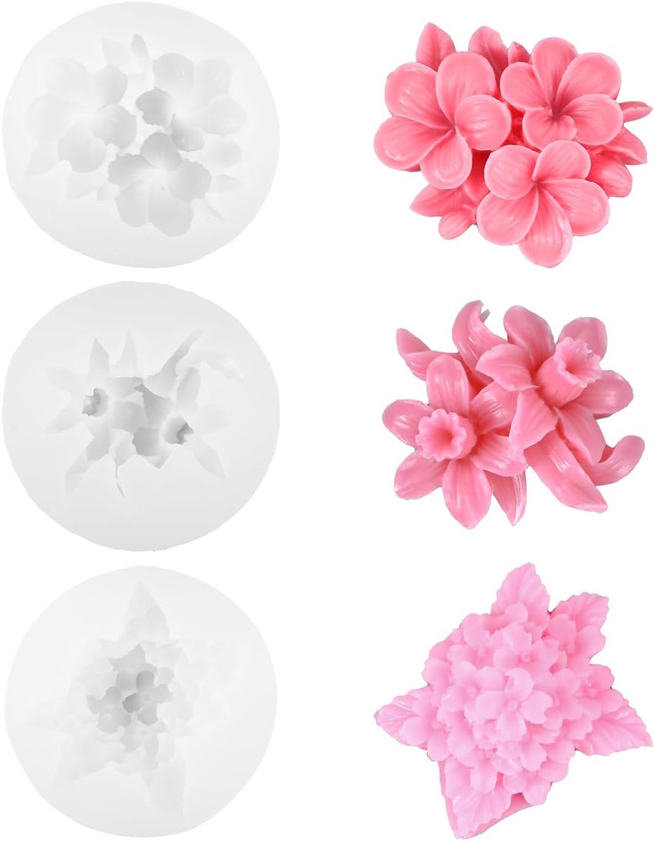 vormen, 3 stuks, bloemen, kaarsvormen, siliconen vormen, gietvormen, herbruikbare siliconen kaarsvorm, voor het maken van handgemaakte geurkaarsen, zeep, gips, harshandwerk