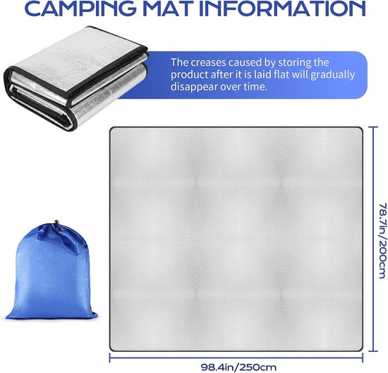 Thermische Isolatiemat, Campingslaapmat 200×150 cm - Thermische Isolatiemat, Opvouwbare Tentmat, Grondmat, Lichtgewicht en Draagbaar, Geschikt voor Kamperen, Yoga en Sport — afbeelding 2