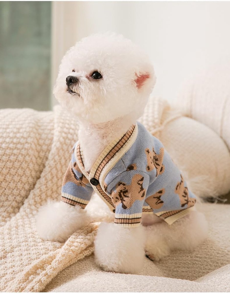 Truien, gebreid hondenkleding, zachte hondentrui, puppykleding outfit kledingjas voor kleine medium puppy kat jongen meisje(Blauw,XL)