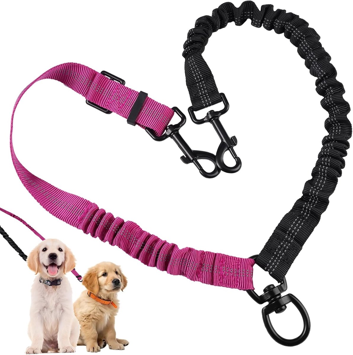 Dubbele riem voor 2 honden, hondenriem voor twee honden | geen klitten, 360° draaibare hondenlijn, twee-in-één huisdierlijn, reflecterend, voor kleine, middelgrote en grote