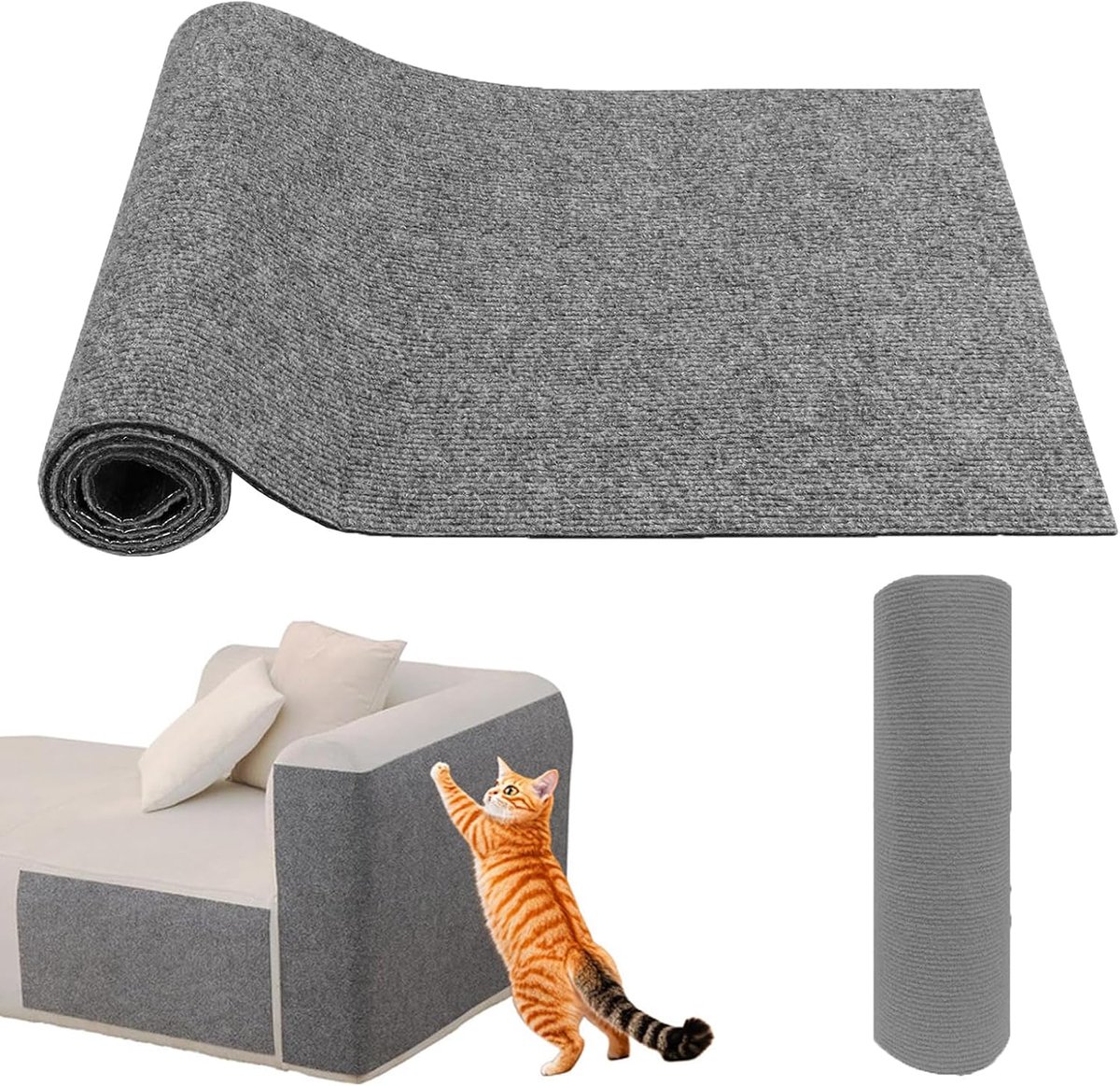 krabmat voor katten, 40 x 200 cm, doe-het-zelf krasbestendige bank, krasmat, kat, zelfklevend, krastapijt, herbruikbaar, beschermt tapijten, bank, meubelbescherming (lichtgrijs)