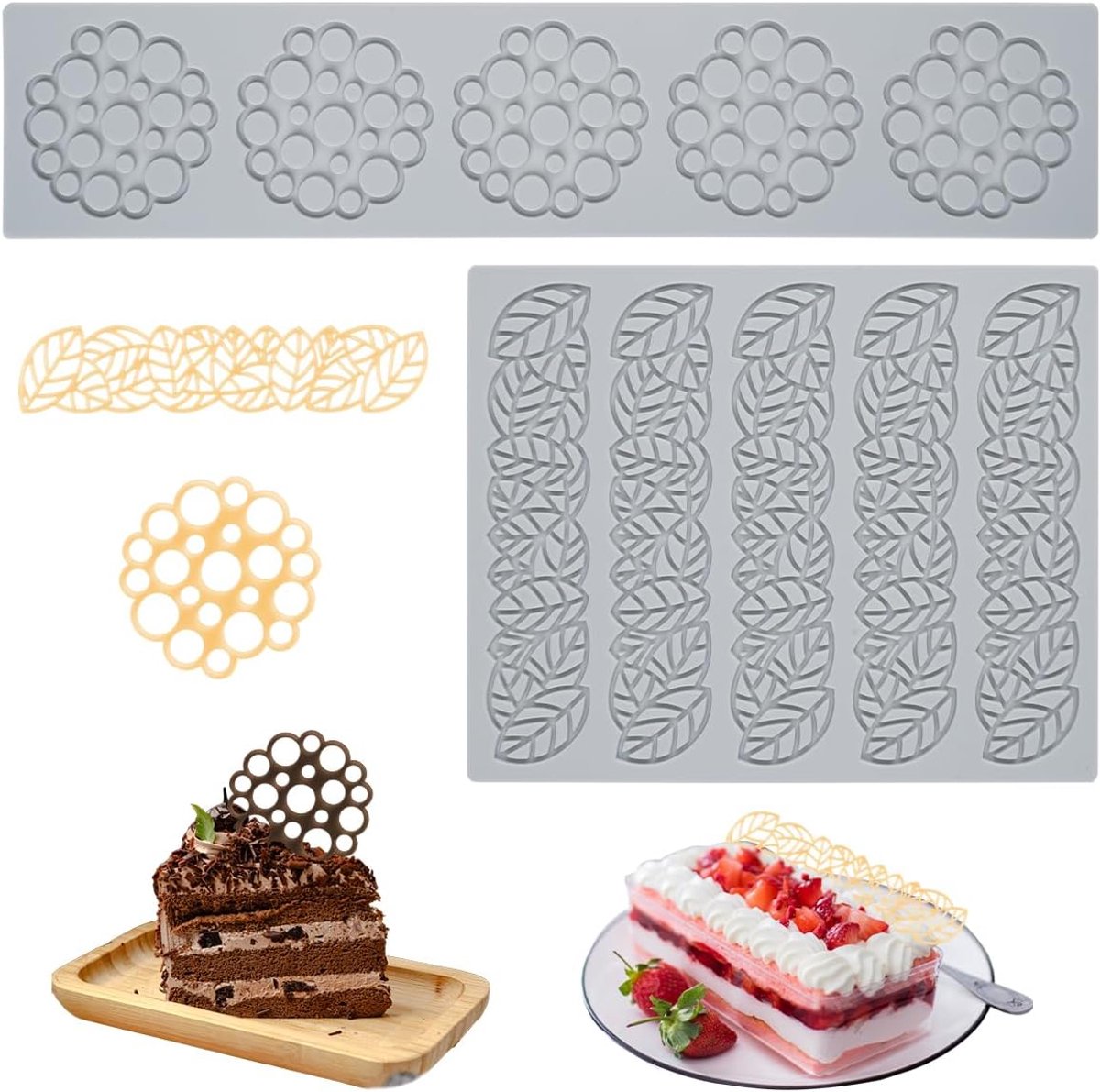 Stuks Siliconen Fondant Kant Matten Blad En Ronde Patronen | Diep reliëf siliconen mallen voor taartdecoratie, zeep, hars en suikerambachten thuis knutselen