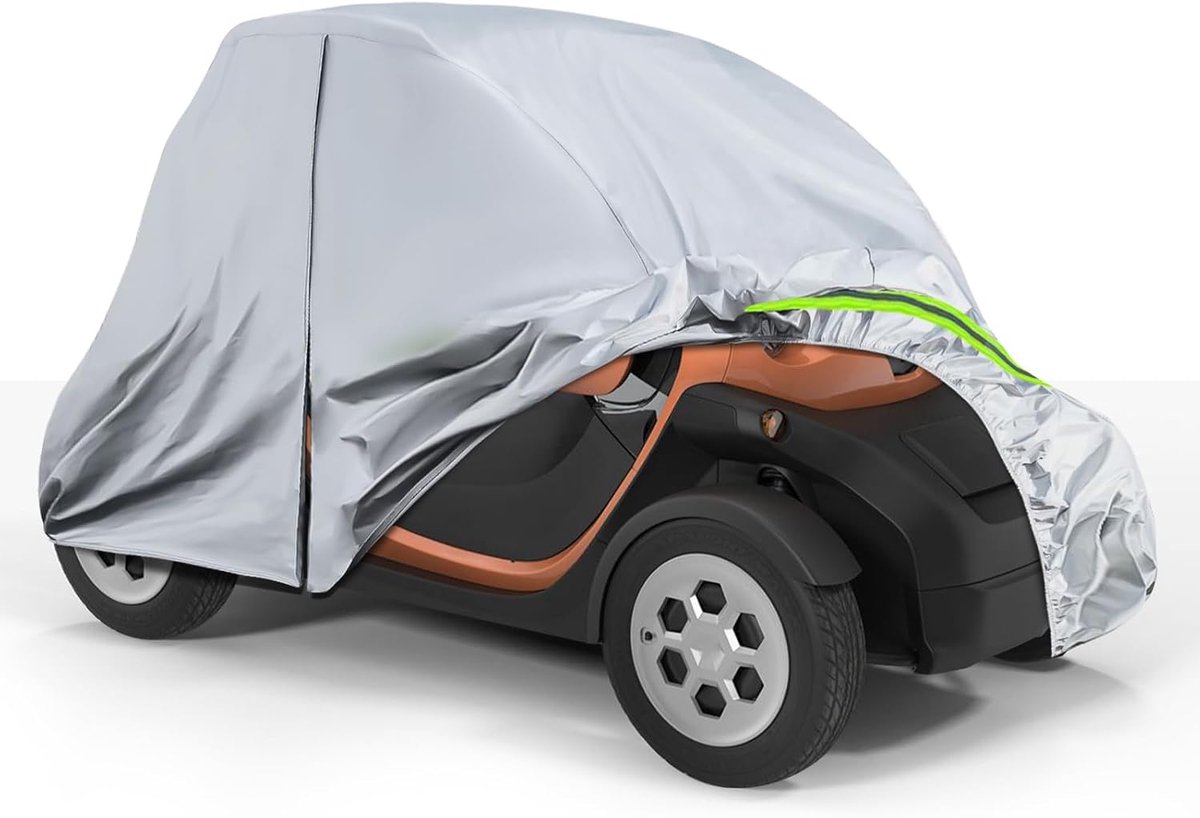 Volledige garage autohoes vervanging voor Renault Twizy 2012-2023, autodekzeil autogarage volledige garage, ademende volledige garage waterdicht reflecterende strepen, zilver