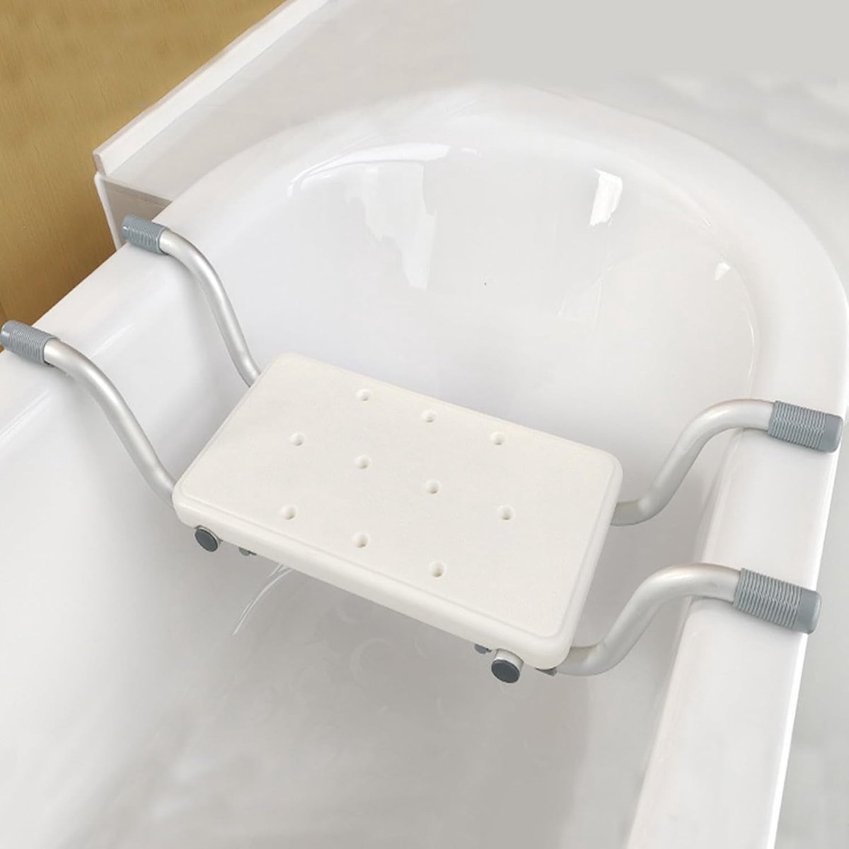 Badkuipstoel voor senioren, douchebank voor badkuip, uittrekbare 72-82 cm, badkuipplanken, draagvermogen 136 kg, badkuipstoel, aluminium, antislip, wit