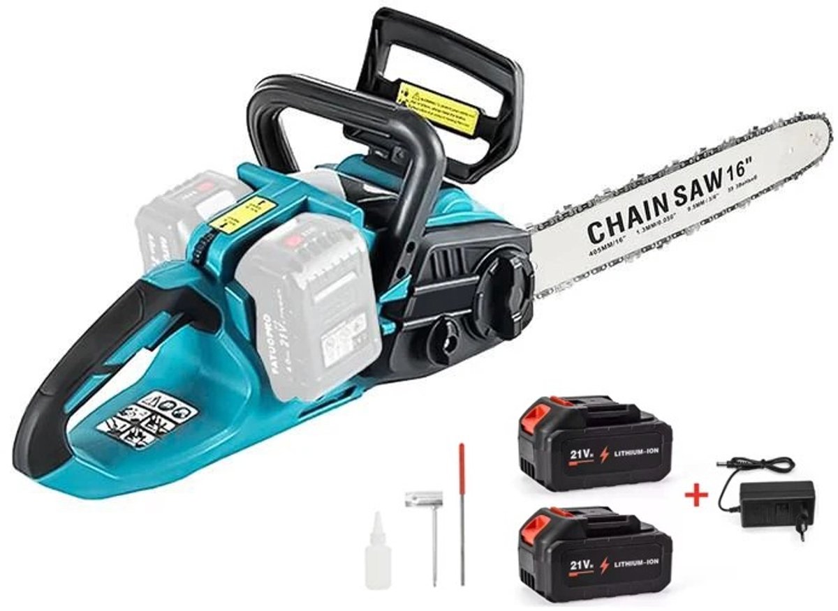 Zerova Kettingzaag Accu - Motorzaag - Boomzaag Electrische - Draagbare mini kettinzaag - Bomen en Takken - 2 Accu's - Blauw