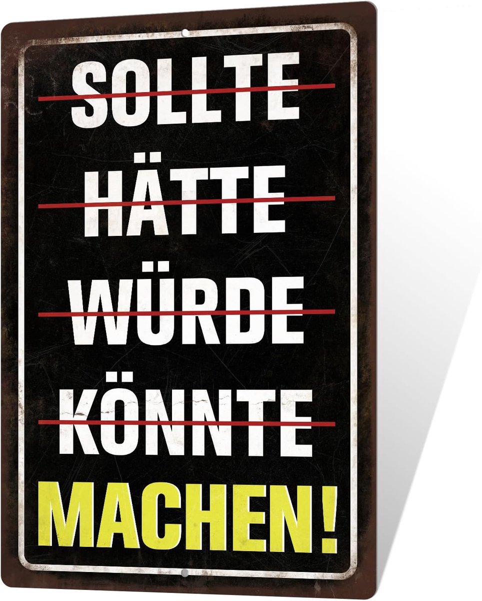 Decor Motivatie metalen bord - grappig metalen bord met spreuk, inspiratie wanddecoratie voor kantoor, werkkamer, cadeau-idee, 30x20cm