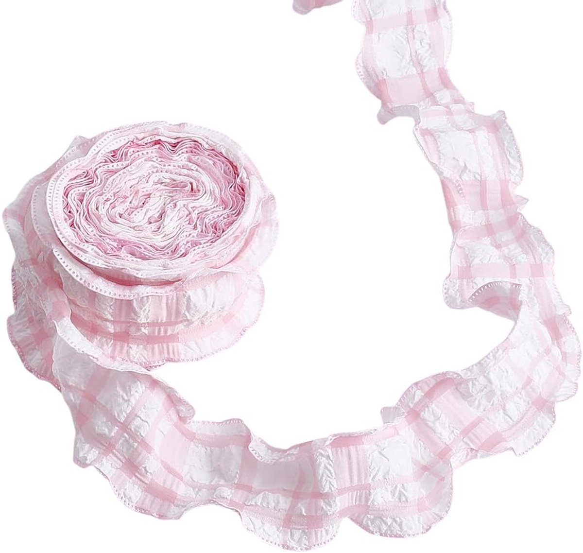 10 Yards Roze Plaid Lint 3.65 Inch Breed Linnen Gift Linten Kerst Ruche Lint Trim Gingham Geplooide Verzamelde Kant Trims Tartan Patroon Linnen Linten Voor Kleding Accessoires Craft