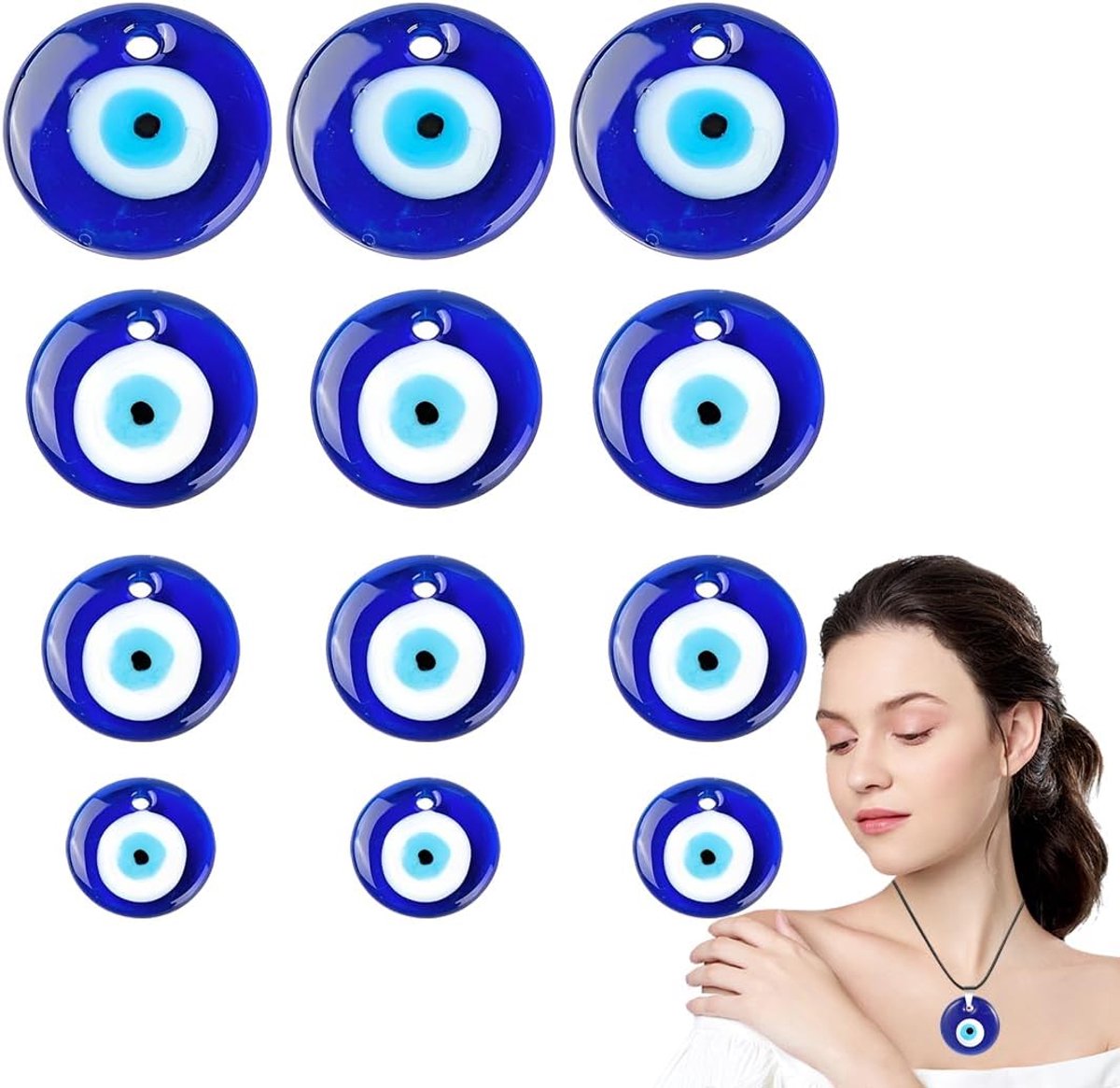12 stuks Nazar Boncuk, boze oog bedels van glas voor doe-het-zelf halskettingen, armbanden, decoratie (blauw)