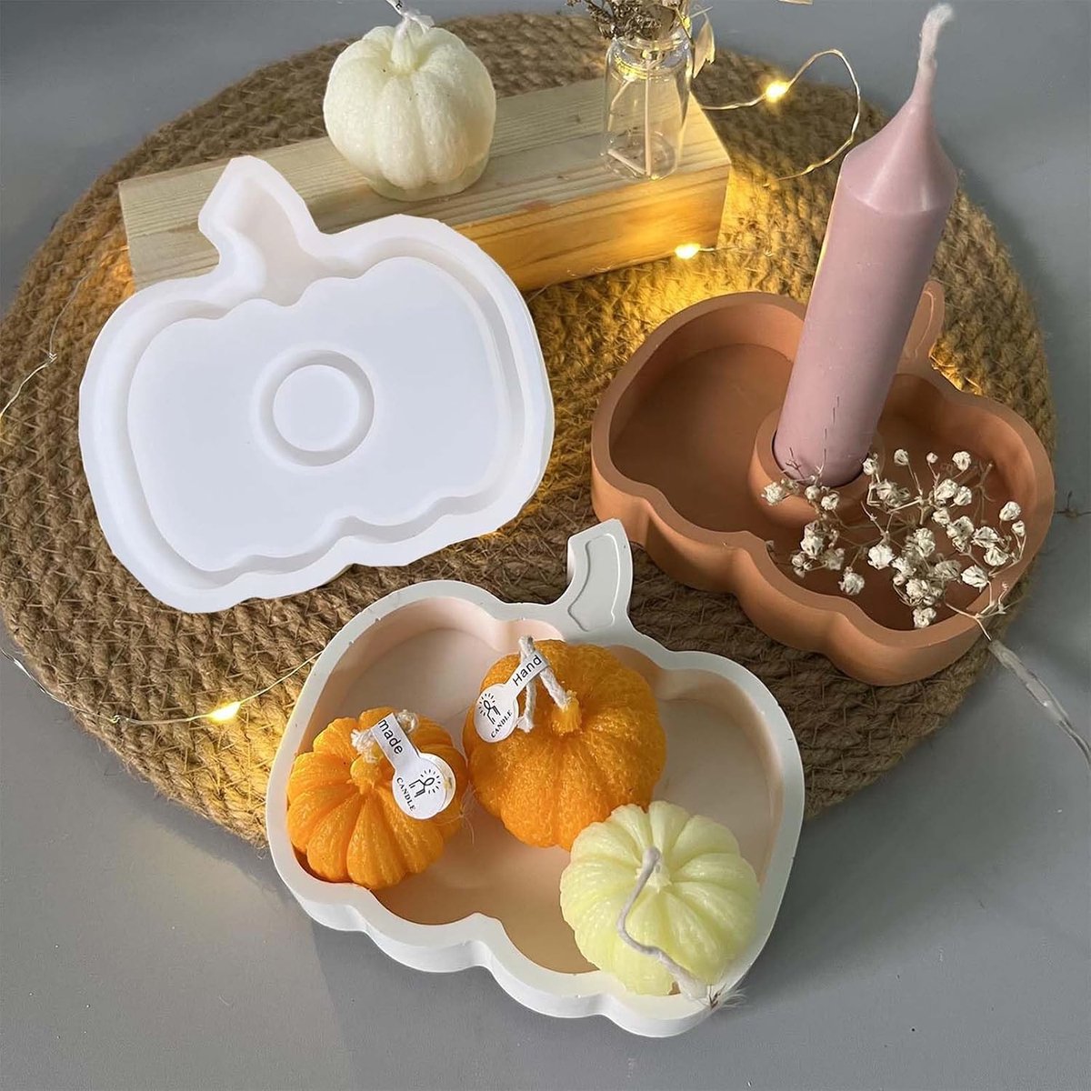 gietvormen pompoen WISIRENT, twee in een pompoendienblad, siliconen vorm, gietvorm, 3D-pompoen, siliconen vorm, kaarsen, herfst, pompoen, Halloween, gietvormen, Halloween, siliconen vorm