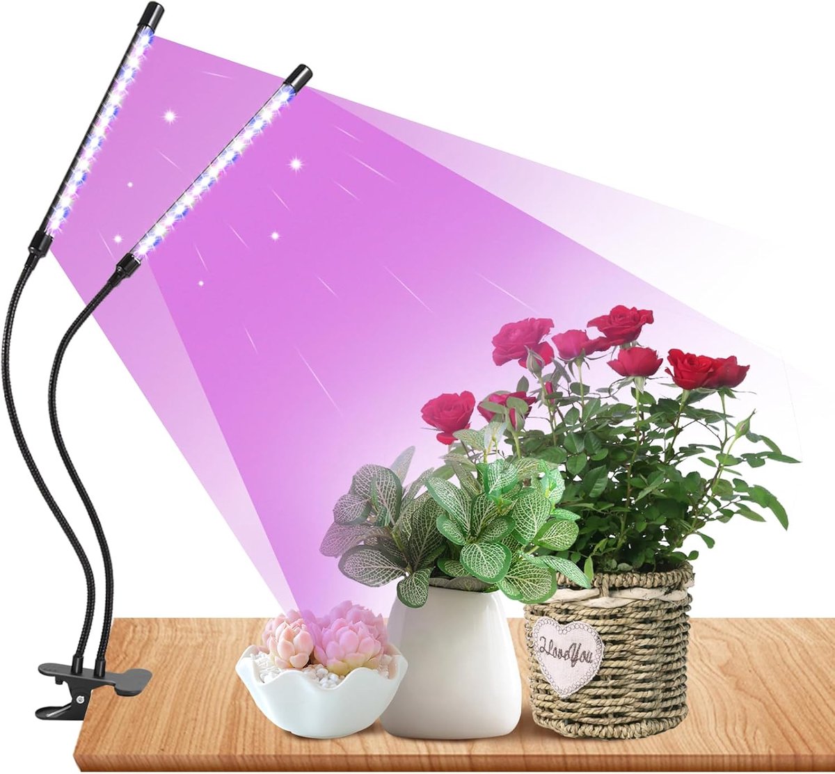 Plant Lamp LED Volledig Spectrum Groeilamp Plant Licht Planten LED Groeilamp voor Planten met Timer 3 Kleur Modi 10 Helderheden 2 Buizen