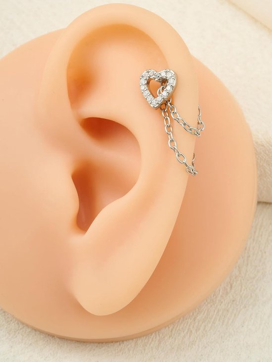 16G Platte Achterkant Stud Oorbellen Push in Kraakbeen Studs Ketting Oorbel Voor Vrouwen Rvs Hypoallergene Threadless Tragus Oorbellen Piercing Sieraden — afbeelding 2