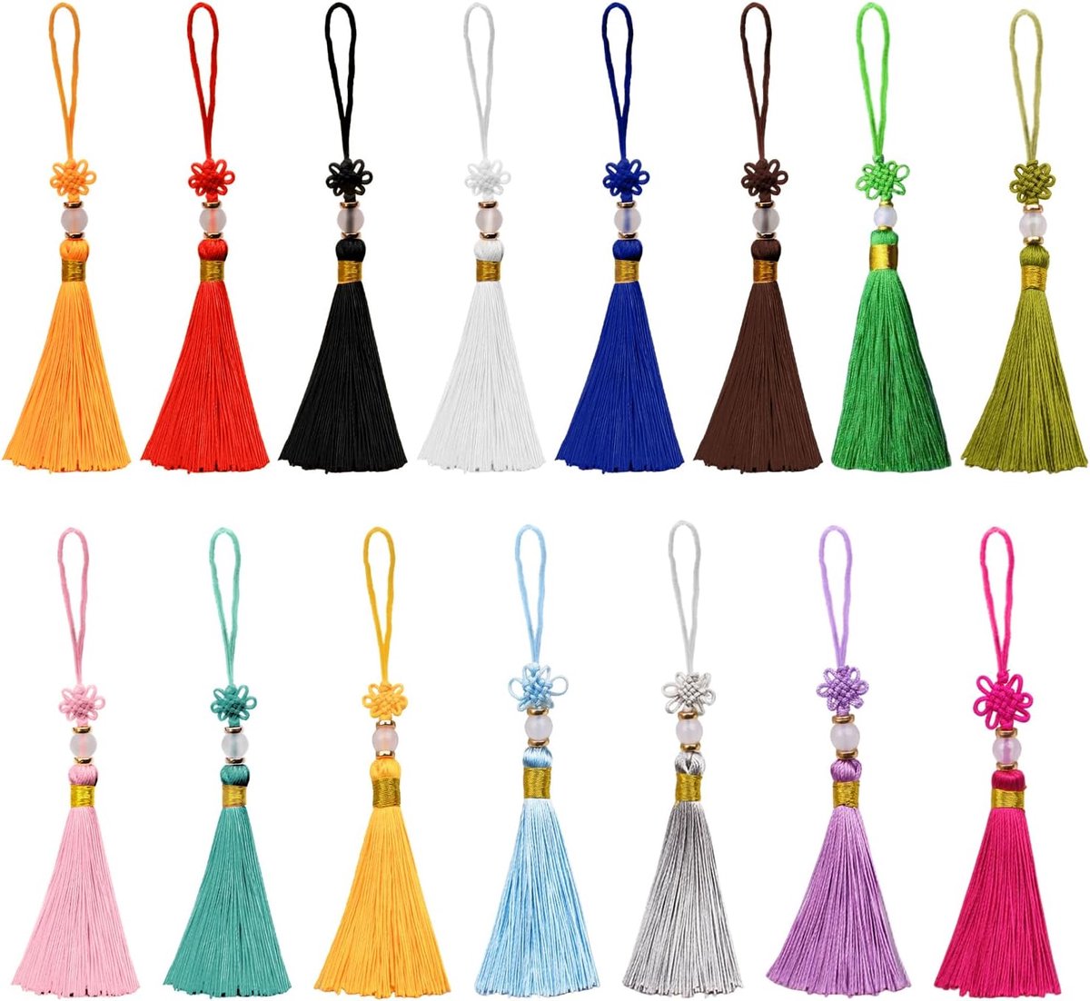 Kwastjes, 15 kleuren, handgemaakte kwastjes met kralen, Chinese knoop voor sieraden maken, souvenir, bladwijzer, DIY-knutselaccessoires