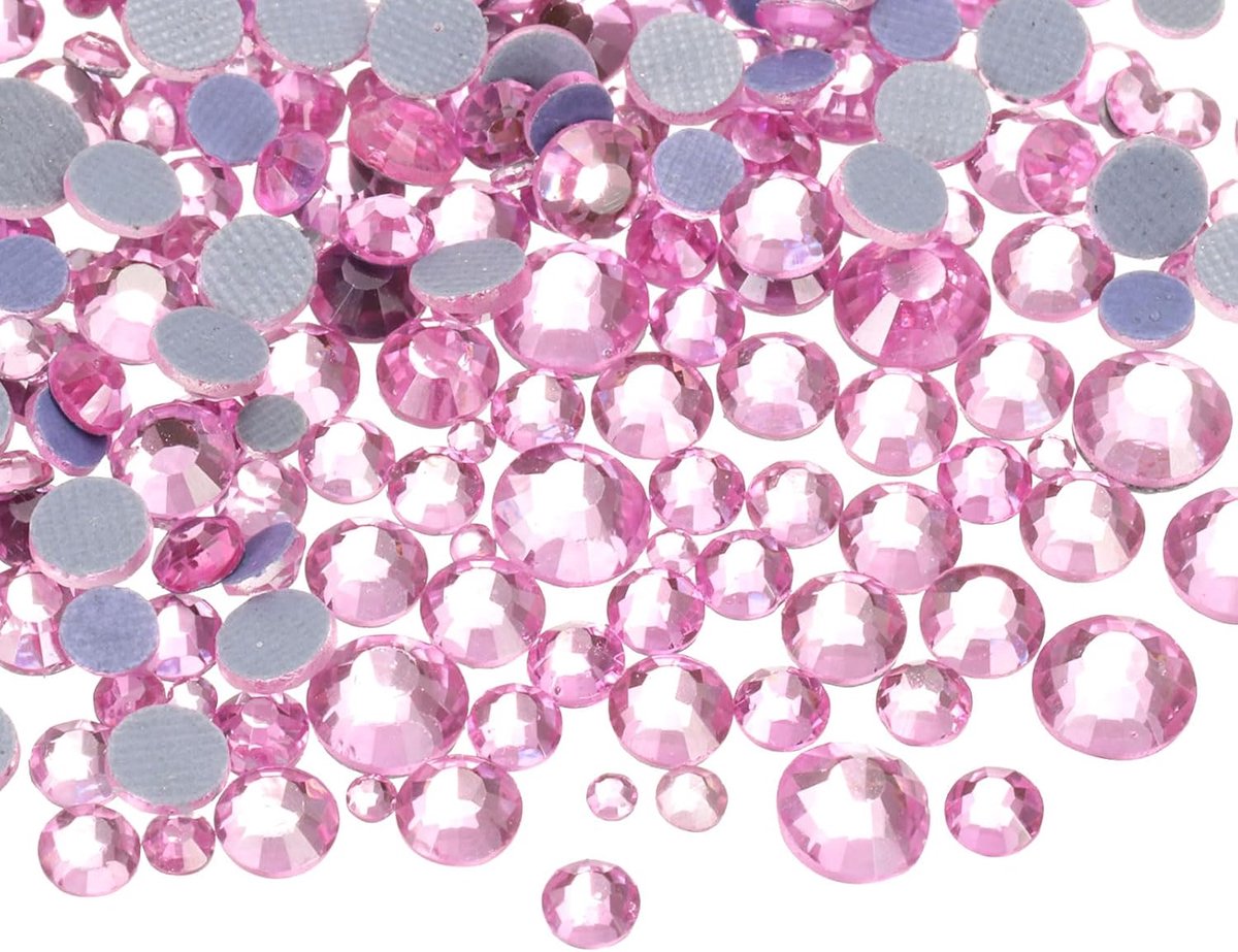 Strassteentjes, 1450 stuks, kristalglas, met doorzichtige zak, nagelkunstset voor knutselen, kleding, doe-het-zelfdecoratie, 5 maten (SS6-SS30 set, lichtroze)