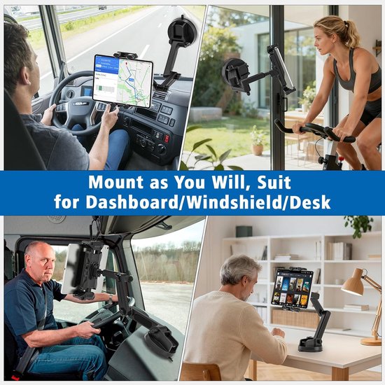 Tablethouder voor Auto, iPadhouder Vrachtwagen, Heavy Duty tablethouder Super Zuignap, 360° Draaibare Dashboard Voorruit iPadhouder voor iPad Pro/Air/Mini 4.7-13.5"Tablets Mobiele Telefoons — afbeelding 5