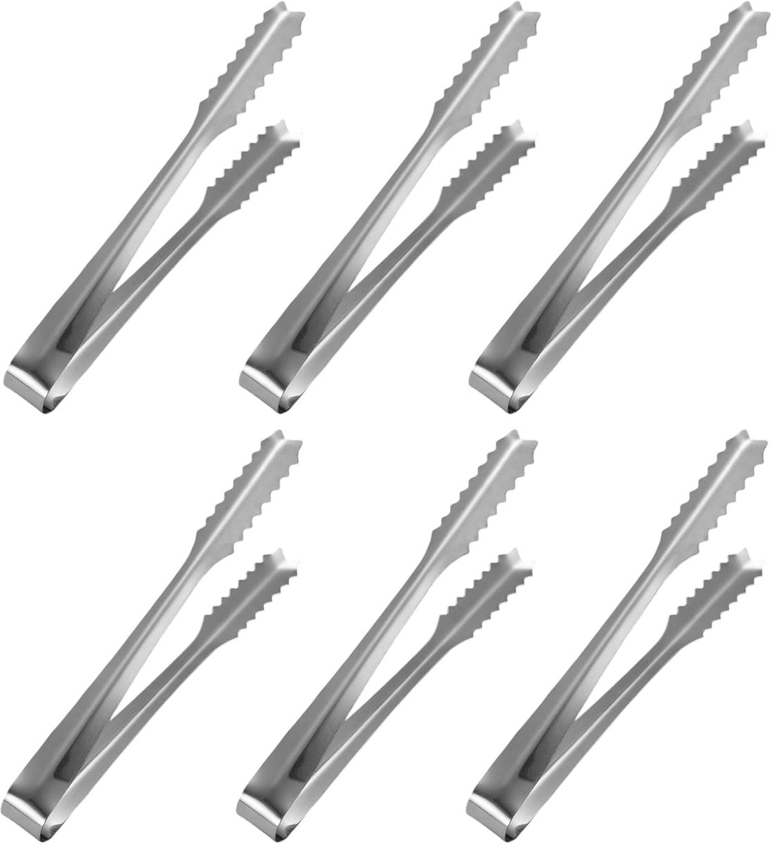 6 stuks mini-tang van roestvrij staal, suikertang, 15 cm, ijstang, serveertang voor bruiloft, feest, bar, grill