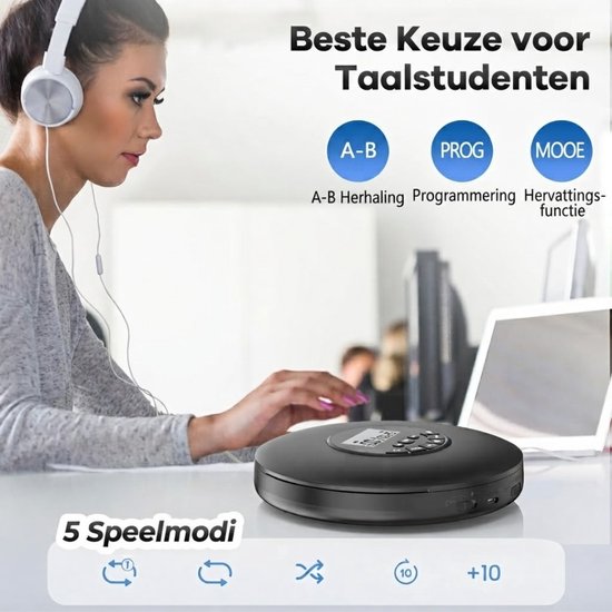 Lìon® CD Speler Draagbare - CD Speler - Draagbare Bluetooth CD Speler - Zwart - 15cm x 15cm x 3cm van lion — afbeelding 5