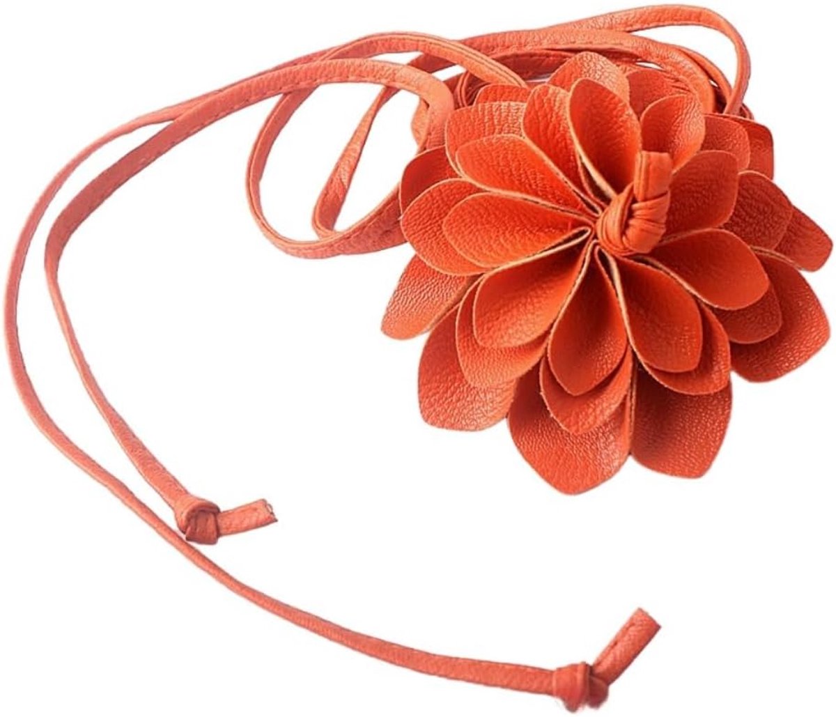 riem voor dames, dunne tailleriem, vintage jurkriem met grote bloemen, heupriem van PU-leer, verstelbare tailleketting, bloemenriem voor festival, feest, bruiloft, 210 cm, oranje