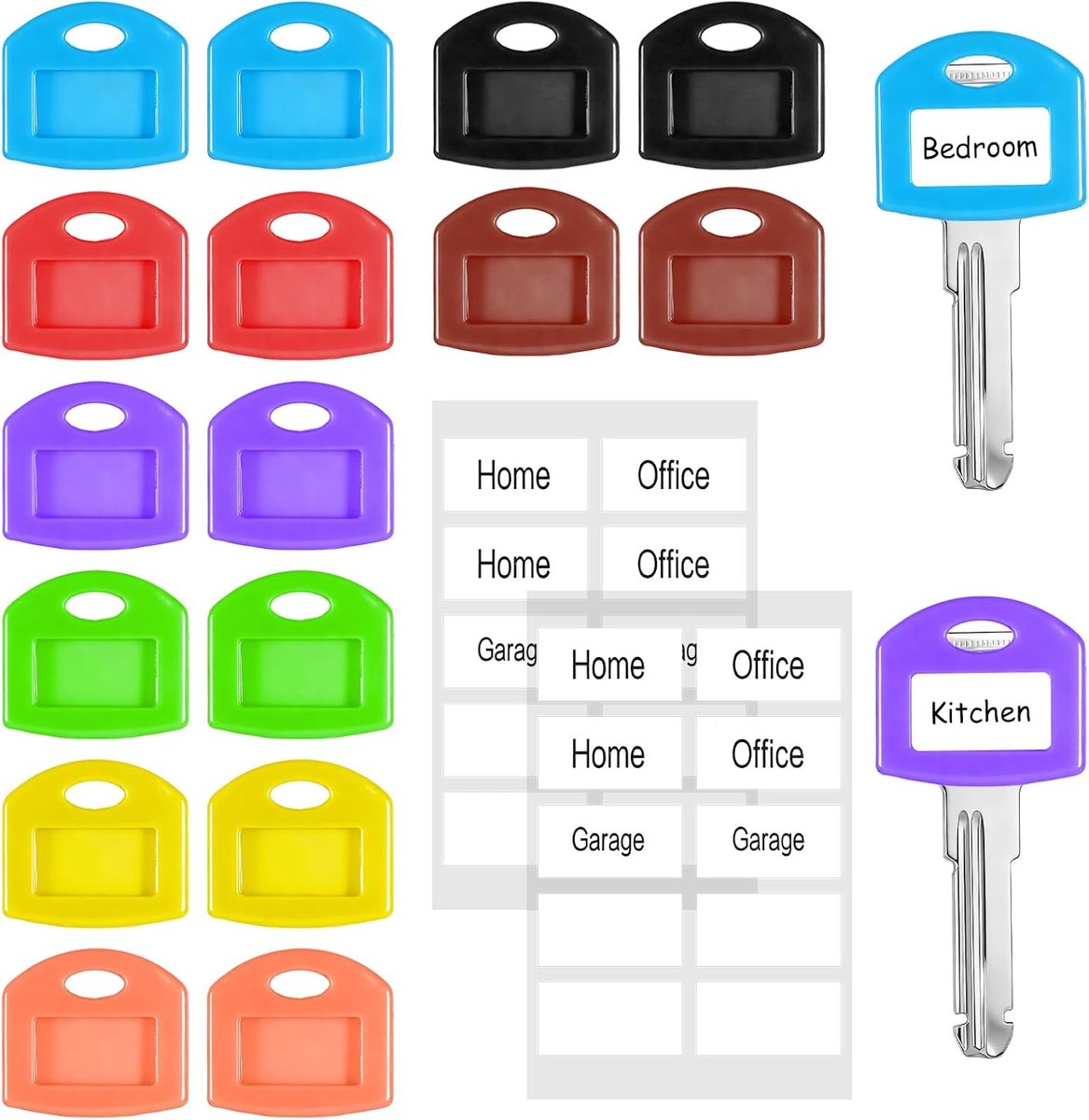 16 stuks siliconen sleutelhoezen doppen, 1 inch gekleurde sleutelbeschermers, sleutelidentificatiehoezen met beschrijvende labels voor eenvoudige organisatie, 8 kleuren