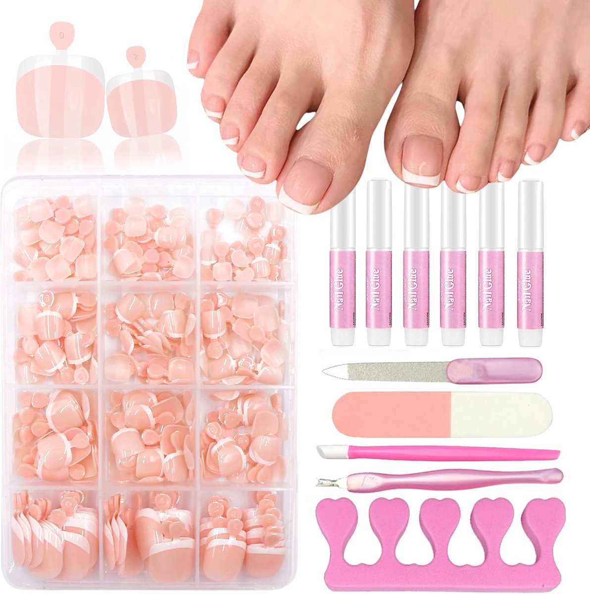 240 stuks valse teennagels, Franse natuurlijke kunstnagels om op te plakken, Franse nepnagels voor nail art, doe-het-zelf, 12 maten
