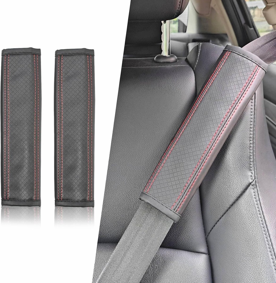 Gordelkussens voor de auto, volwassenen, veiligheidsgordelbekleding met gehaakte motieven van PU-leer, schouderkussen, autogordel, ademend, universele autogordel, accessoires, 2 stuks