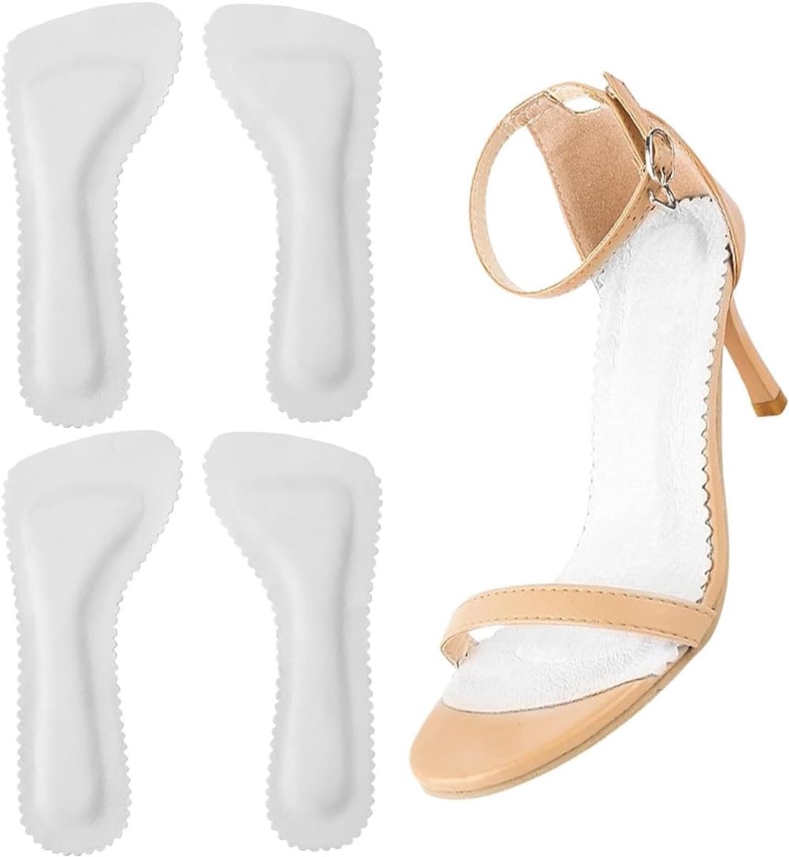 2 paar zachte, ademende en zweetabsorberende inlegzolen voor schoenen, met schokdemping, zelfklevend ontwerp, wit, voor dames met gemiddelde voetboog, geschikt voor hoge hakken en sandalen