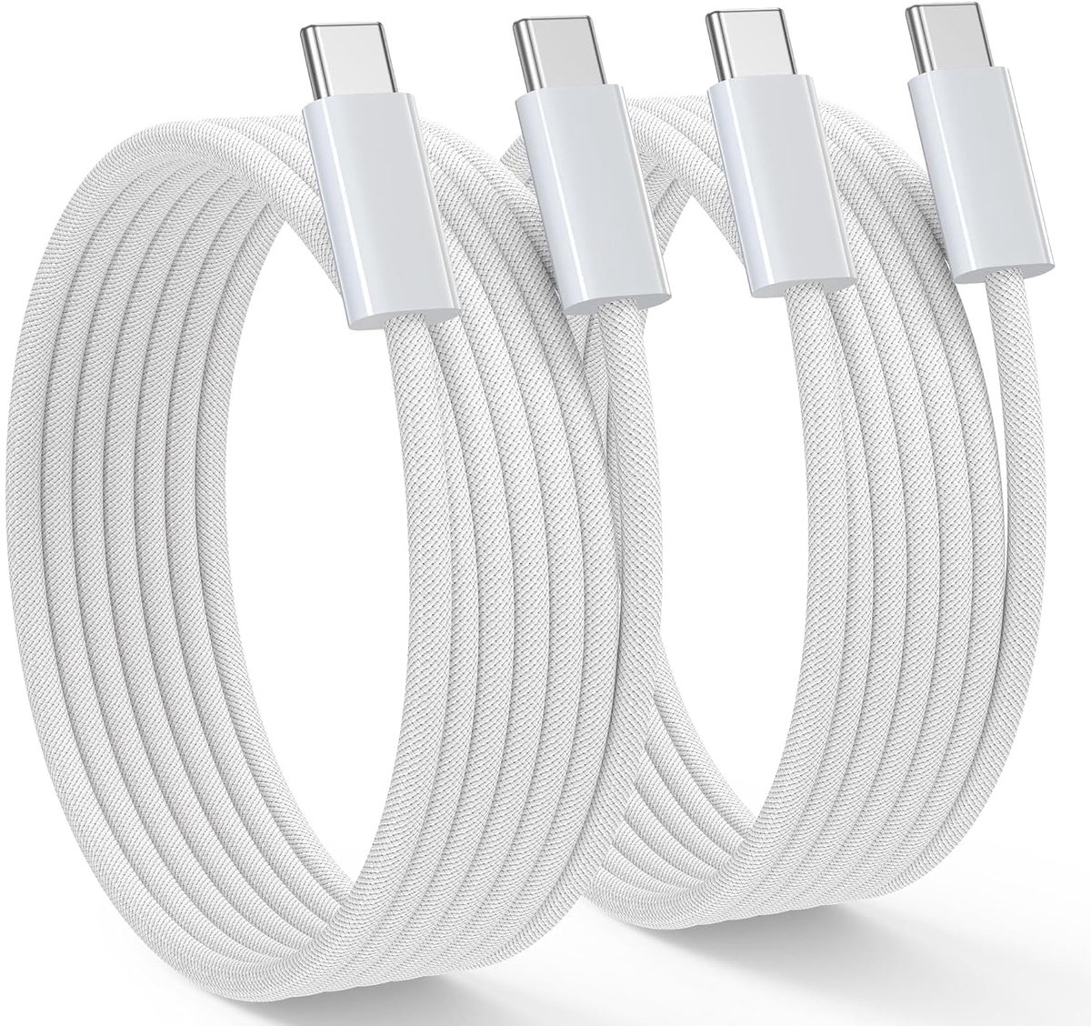 C-kabel [2 stuks/2 m] 60 W snellaadkabel type C voor iPhone 17 16 15 | USB Type-C snellaadkabel voor iPhone 15, 16, 17 Pro Max, Samsung Galaxy S24/S23, Pixel 7, iPad Pro, MacBook Air, wit