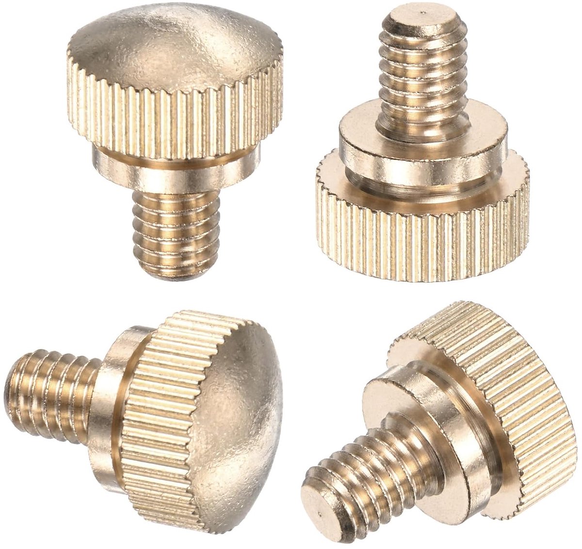 METERXITY 4 stuks gekartelde kippenschroeven, M6 x 8 mm massief messing ronde kop bouten met handvat voor bril/pc-monturen, gekartelde schroefbits