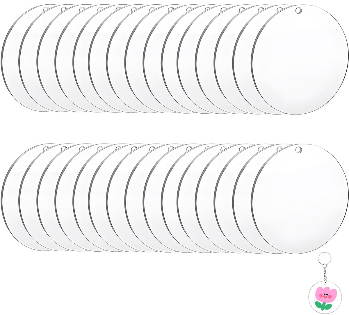 30 stuks transparante acrylplaat, rond met gat, 7,5 cm, geperforeerde ronde plaat, acryl sleutelhanger, klaar acrylplaat voor DIY-knutselprojecten, borden, fotolijsten
