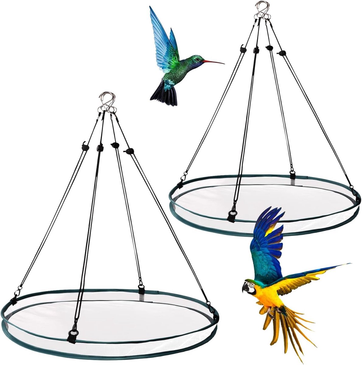 2 Stuks Vogelzaad Schaaltjes met 8 Haken, Hangende Vogelzaad Schaalhouder Platform Voederbak om Vogels Buiten aan te Trekken Achtertuin Huis Tuin