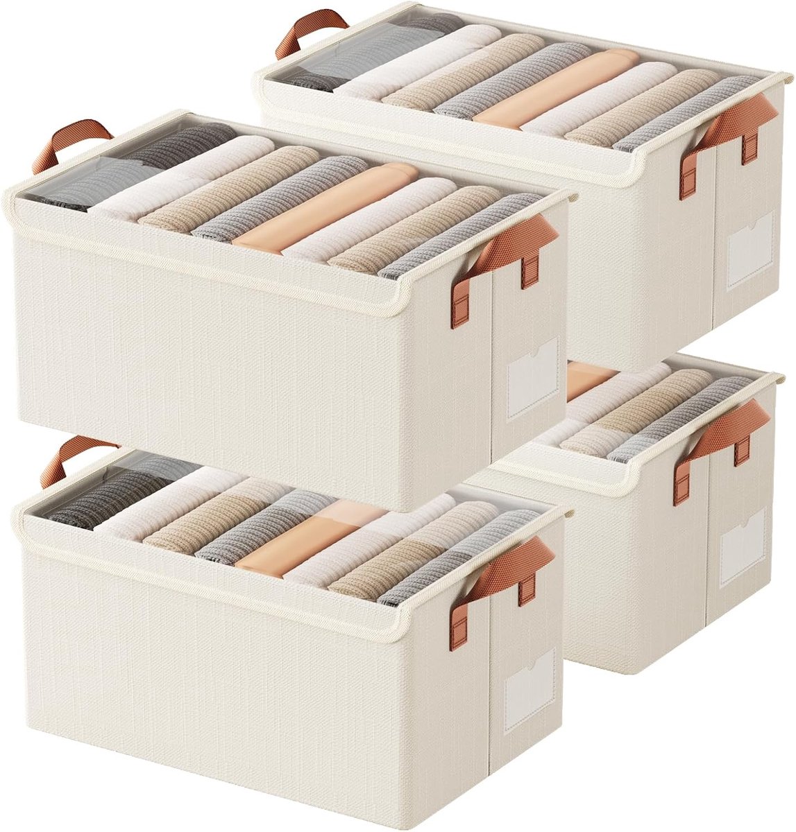 Kastkledingorganizer met deksel en handvat, 4 stuks stoffen opbergdozen met stalen frame, groene dozen stapelbare opvouwbare kastcontainer voor het organiseren van kleding speelgoed, 23L (B