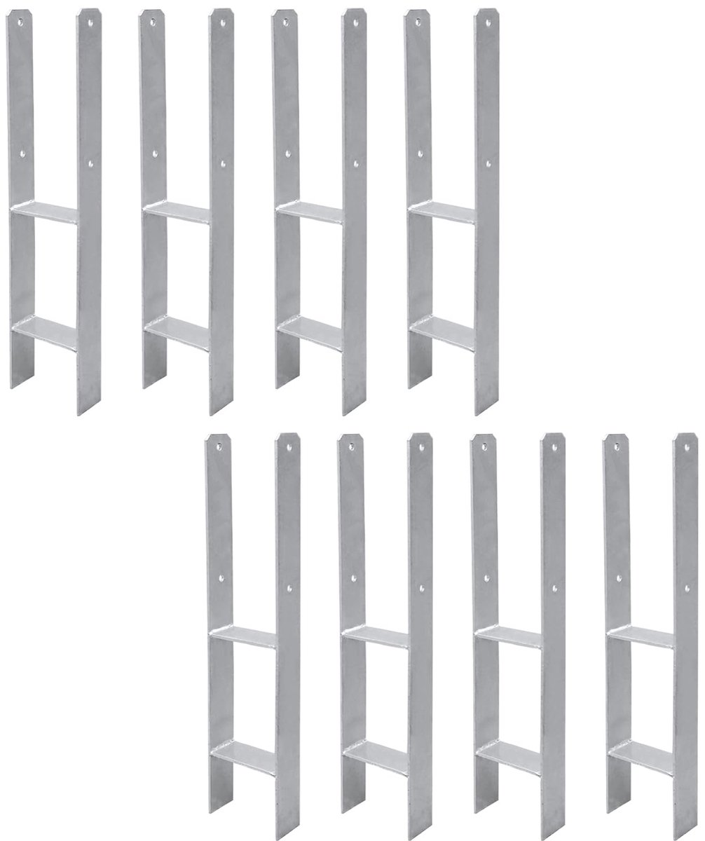 H-paalanker, 8 stuks, H-anker, paaldrager, grondanker voor palen, H-paalschoen voor omheining en broeikas, vierkante houten palen (101 x 600 mm)