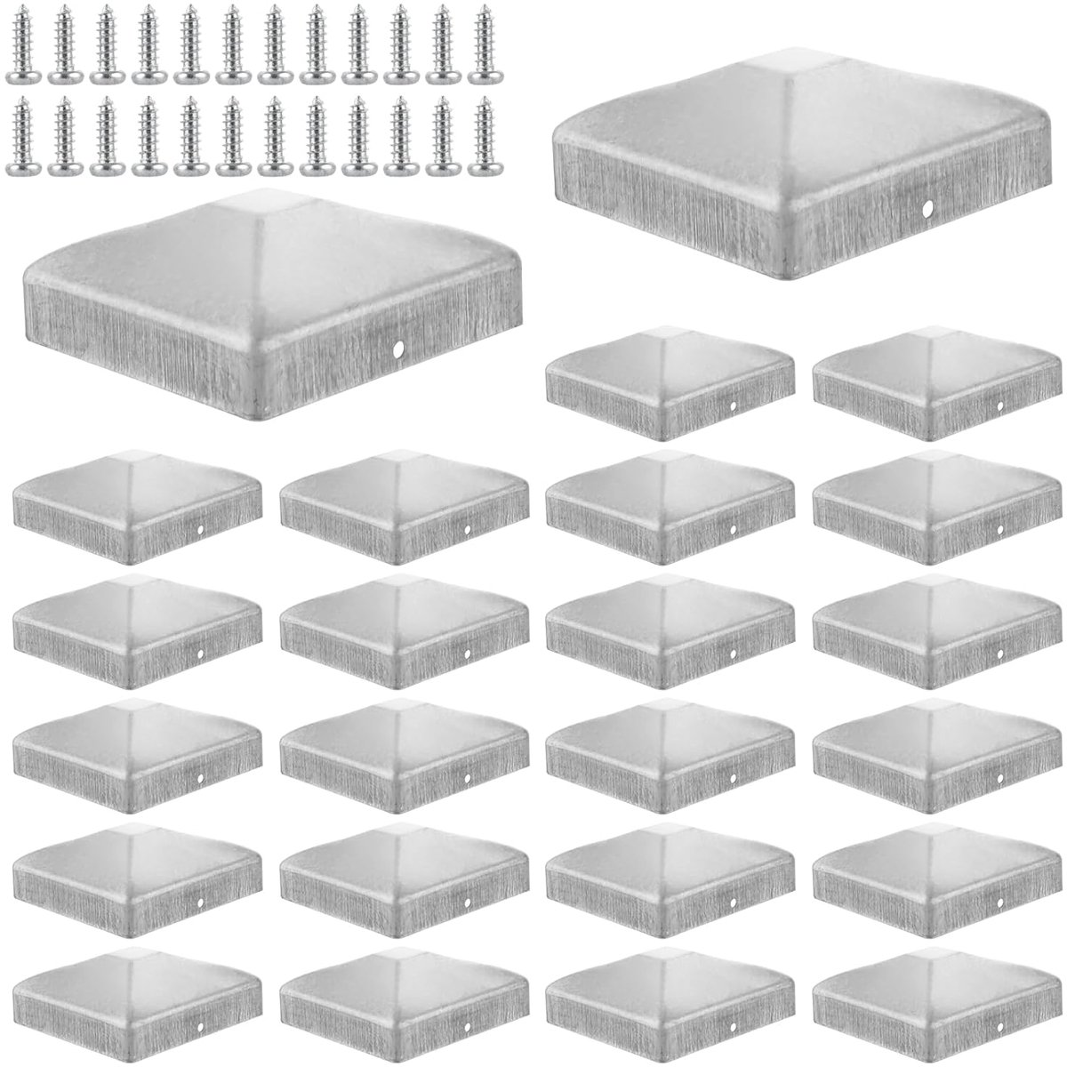24 stuks paalkappen 9 x 9 cm, roestvrij stalen hekpaalkappen 91 x 91 mm, hekpalen metaal, piramidevorm, hekpalen doppen, verzinkt, paalkappen voor houten palen