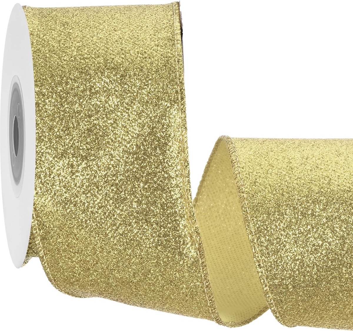 6,3 cm glitter lint met draadrand goud glinsterende band 3,5 m voor kerstboom krans decoratie geschenkverpakking met metalen rand