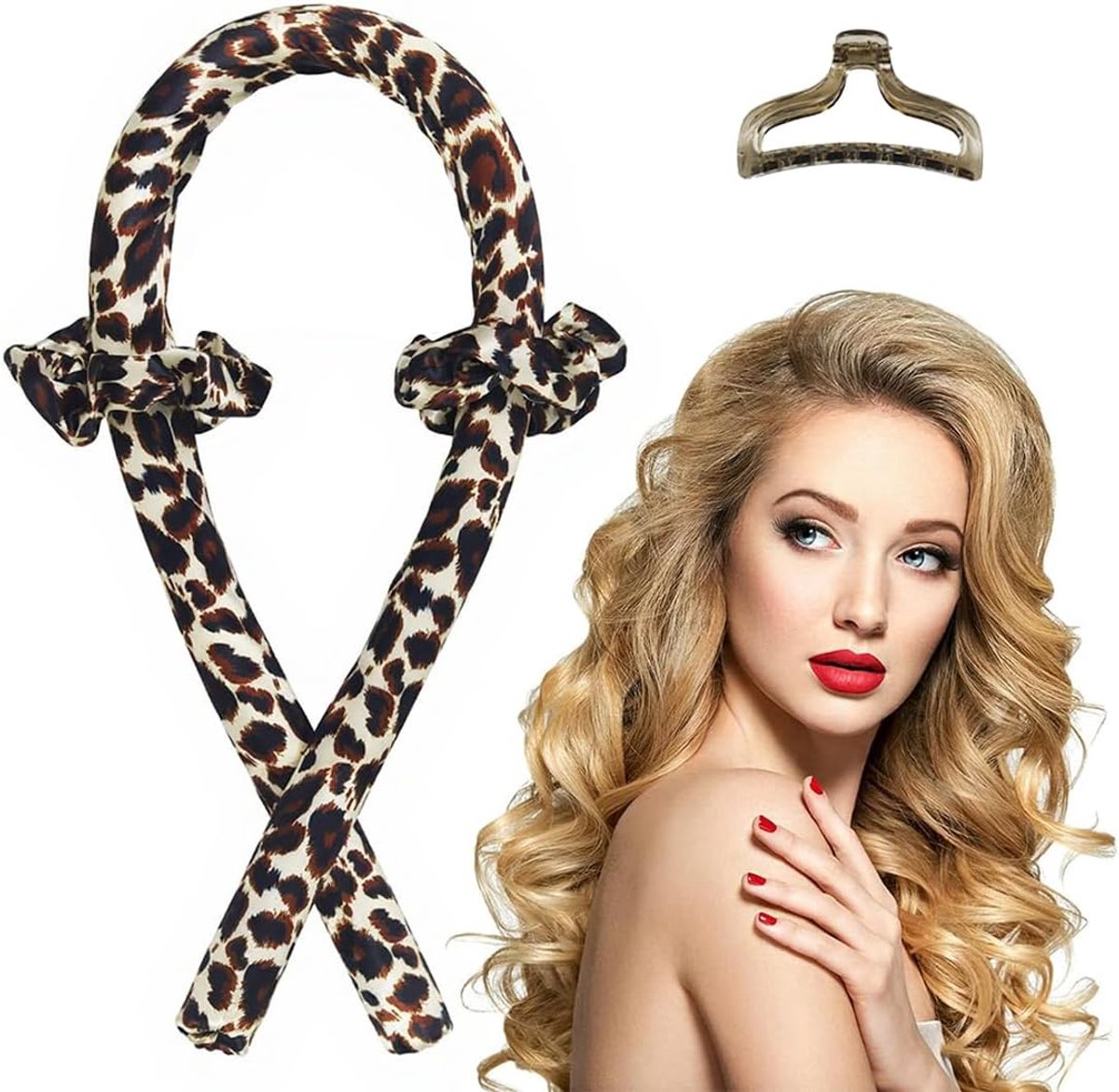 Curls, hittevrije krultang, hittevrije krultangset, 's nachts om te slapen, krultang zonder hitte, jumbo-krulspelden, zonder hitte, luipaardpatroon