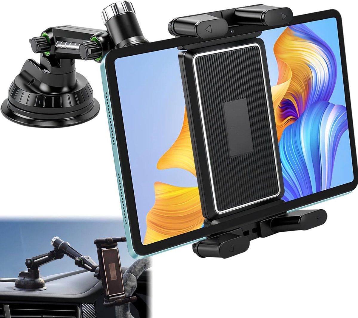 Tablethouder voor auto, iPad autohouder, zuignap voor, accessoires, standaard, universeel, 360° draaibaar dashboard, voorruit voor 4,7-9,7 inch tablets en smartphones
