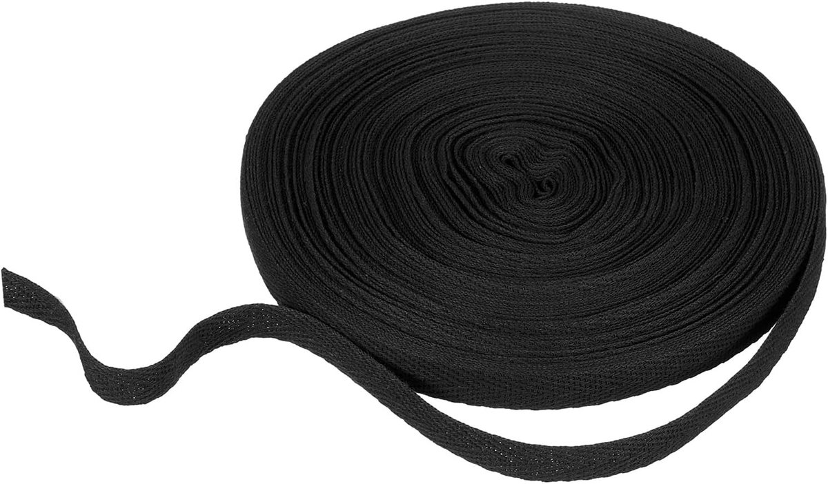 Katoenen visgraatlint 10 mm x 21 m keperbinding biasrol voor doe-het-zelf naaien geschenkverpakking, zwart
