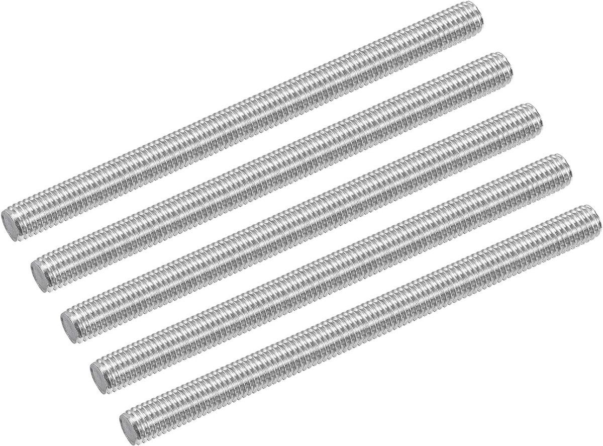 5 stuks M6 x 90 mm volledige schroefdraad stang 304 roestvrij staal rechtse schroefdraad staafpennen voor ankerbouten, klemmen, haken en U-bouten, 1 schroefdraadhelling