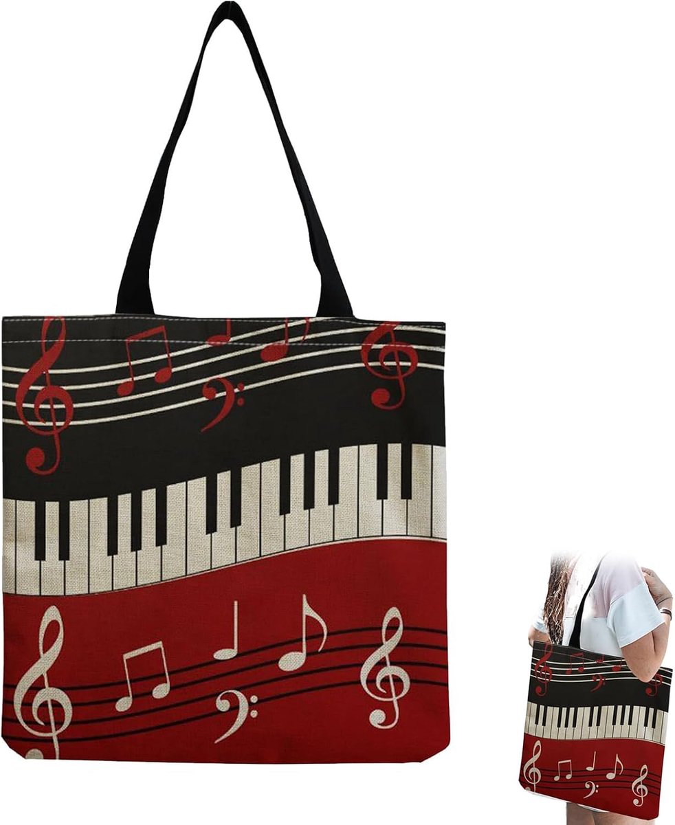 – Antikes Notenblatt Design, Hochwertige Leinentasche für Musikliebhaber, Wiederverwendbare Lebensmitteltaschen mit Musikmuster, musiktasche alltagstaugliche umhängetasche