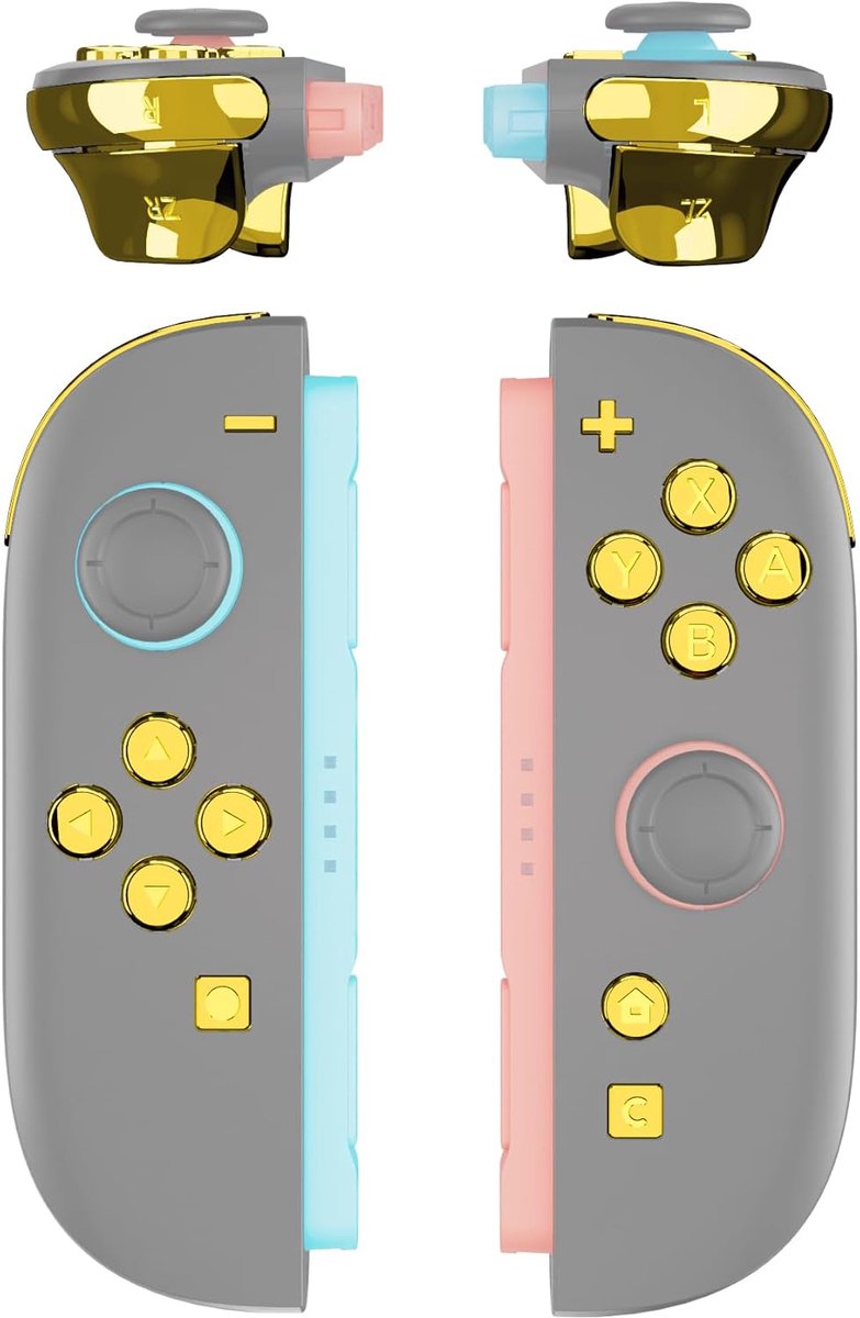 eXtremeRate Vervangende Knoppen voor Switch Joycon 2 Accessoires - DIY Rchtingstoetsen ABXY/D-Pad/+ - C Home Capture Release Knoppen/L R ZL ZR Trigger Knoppen, Chroom Goud
