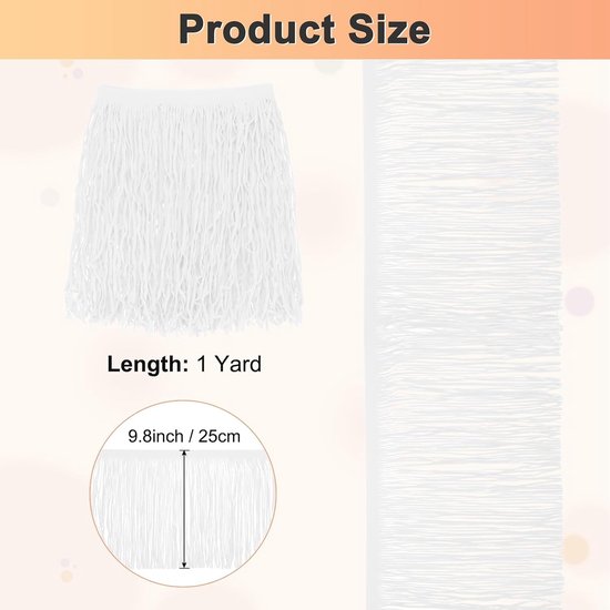 METERXITY PU Lederen Franje Trim, 1 Yard 9,8 Inch Wit Dubbelzijdig Suede Kwastje Naaien Trim voor DIY Ambacht/Naaien Jurk Kostuum/Tassen Schoen Decoratie, Franje Kwastje — afbeelding 2