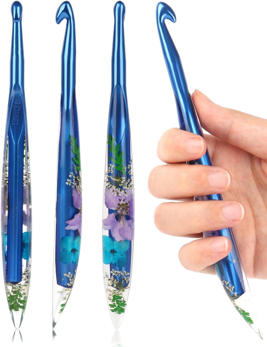 Haakhaak 9 mm haakhaak met helder bloemenpatroon ergonomische harshaak voor artritische handen haaknaald metalen haaknaald voor handbreien