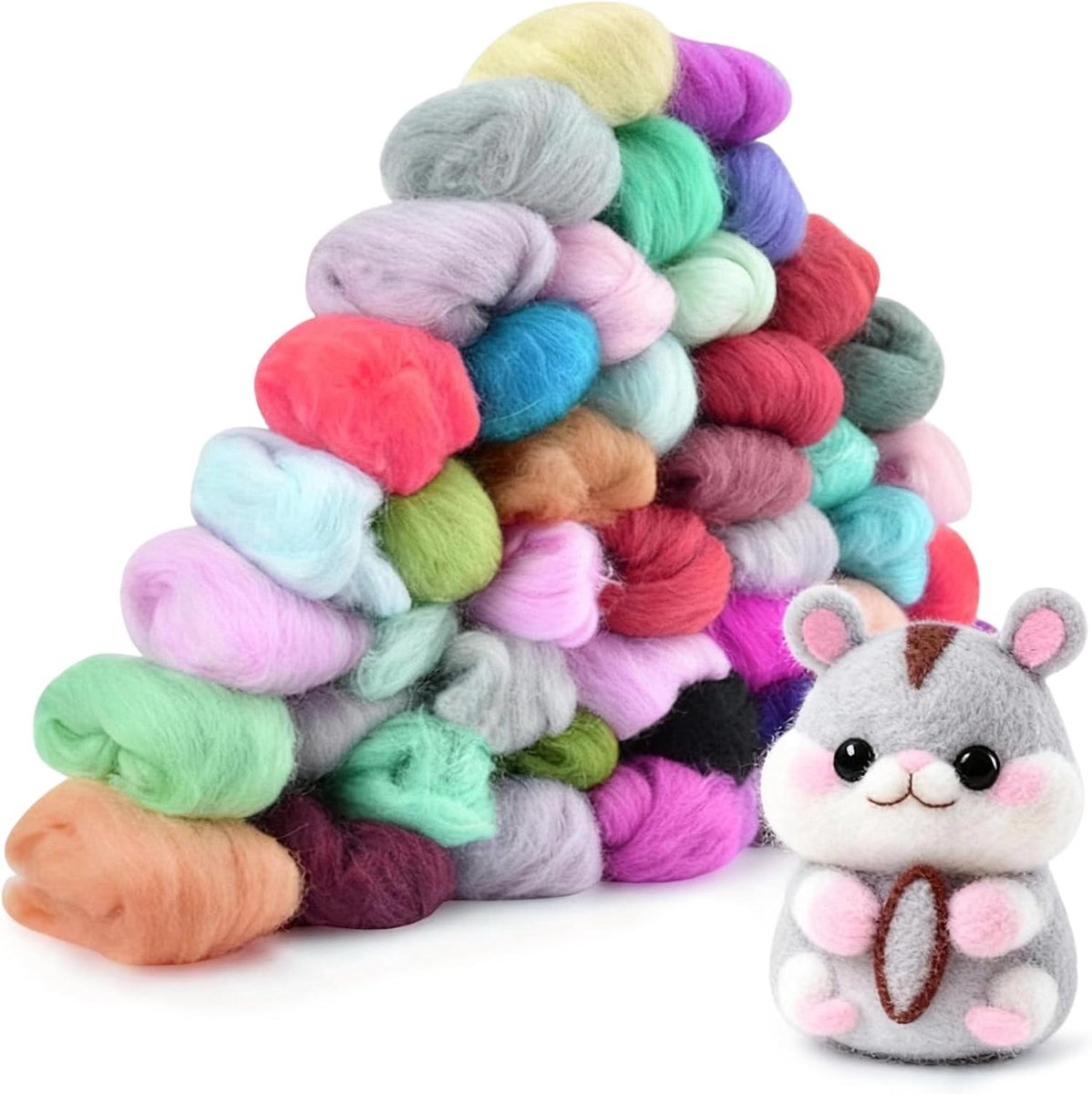 Viltenwol, 36 kleuren, 108 g, sprookjeswol voor nat en droog vilten, creatieve vilten, starterset voor breien, voor doe-het-zelf handwerk, knutselprojecten en handwerk